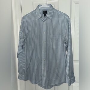 Jos A Bank men long sleeves dress shirt blue with white stripes slim fit 15-33